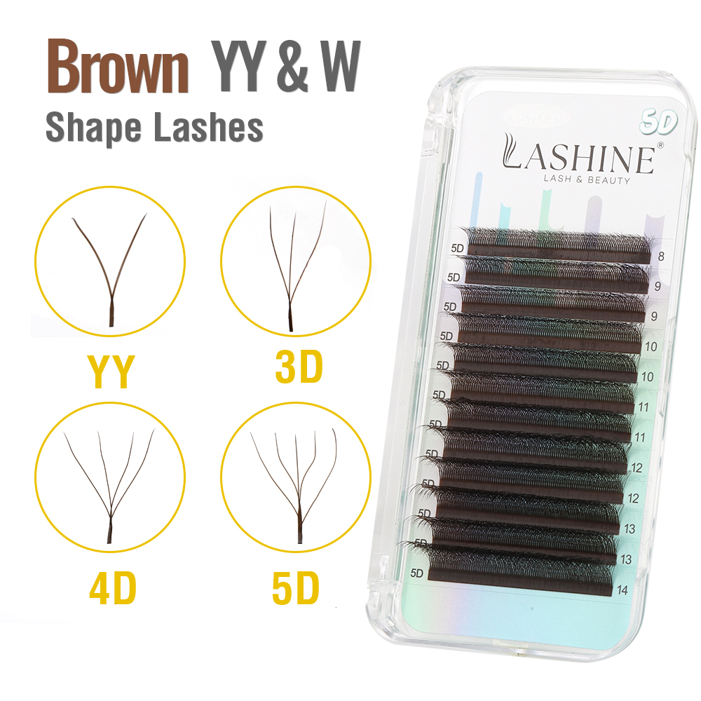 Eyelash Extension Yelix - Накладные ресницы LASHINE Brown YY/3D/4D/5D W-образной